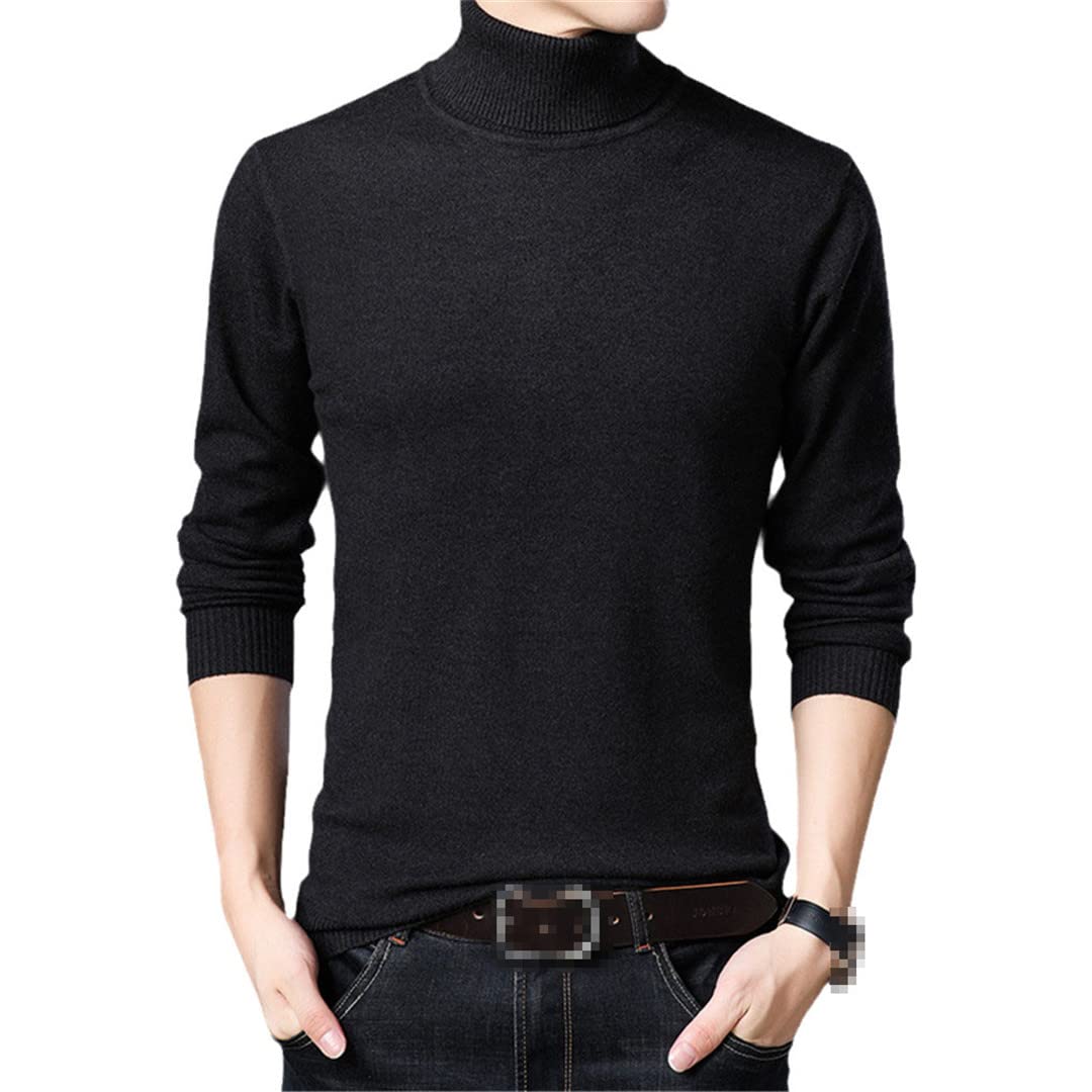 Hamthuit Suéter de cuello alto para hombre Slim Pullovers Otoño Invierno Suéter de punto cálido Hombres Casual Pullover, Negro Gris9, L