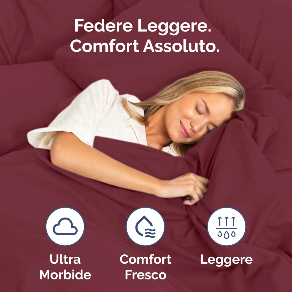 Federa 50x80 Borgogna- Set da 2 - Federe in Microfibra di Alta Qualità - Morbide, Confortevoli e Lavabili in Lavatrice - Federa 50x80 per Cuscini, Set 2 Federe Borgogna - OEKO-TEX Certificato