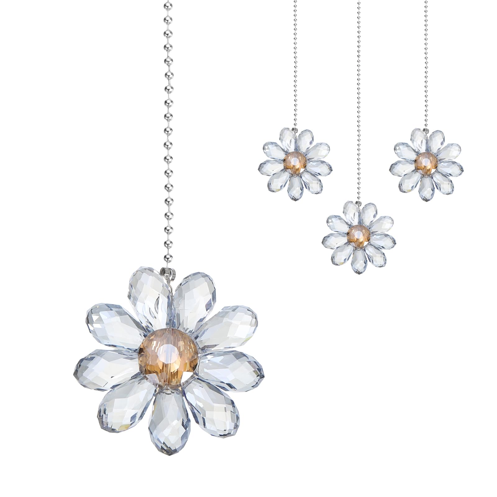 sourcing map 4Pack Ceiling Fan Pull Chain, 24 Inch Decorative Ornaments Crystal Flower Pendant Pull Chain Extender for Ceiling Fans Light Lamp, Light Blue
