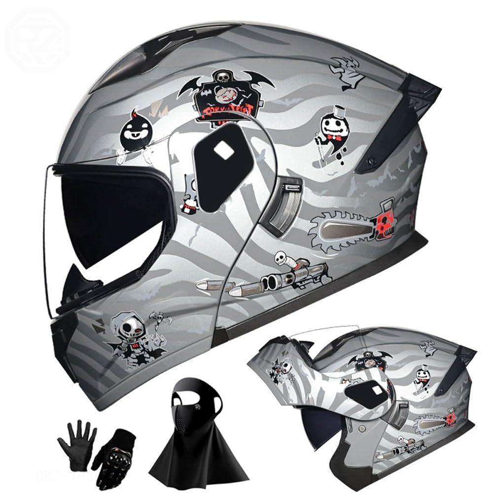 Ragopilen P28 Helmet, Full Face Motorcycle Helmet Approved 2 Visors Black Night Vision Adult Kids M-2Xl 3Pcs(,L(57-58Cm))