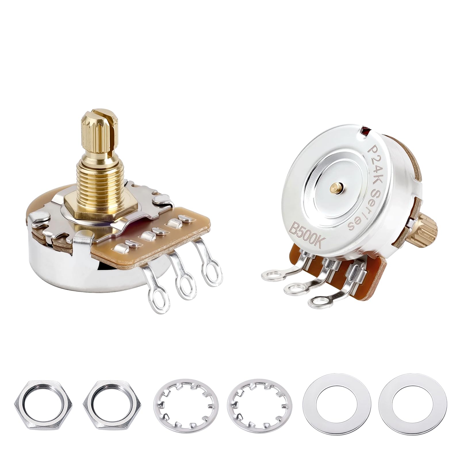 Banworks Brass B500K M8 Thread Full Sized Guitar Pots Metric 18-Spline Pots