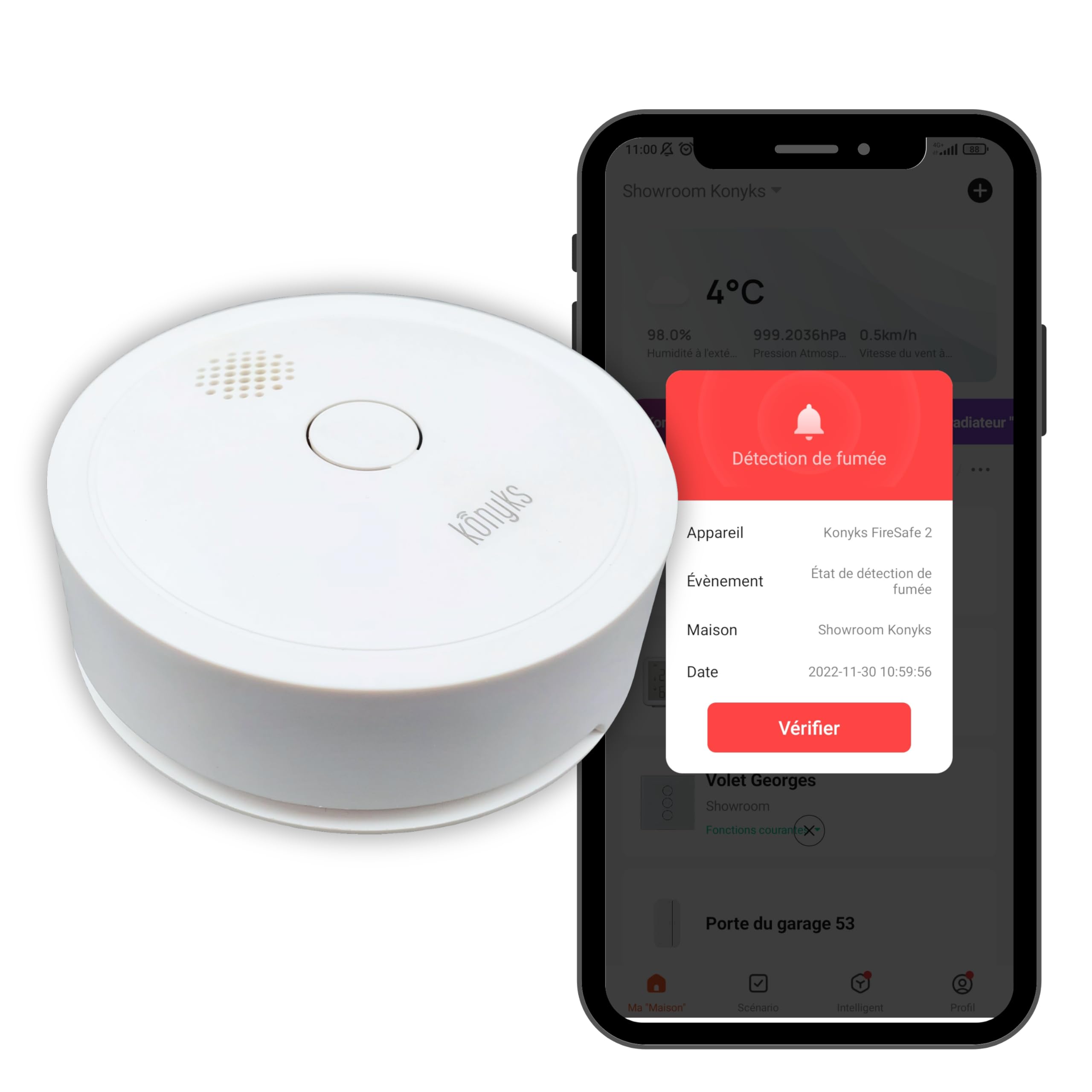 Accessoires Maison connectée Konyks Detecteur de fumee connecte Easy Wi-FI + Bluetooth Blanc