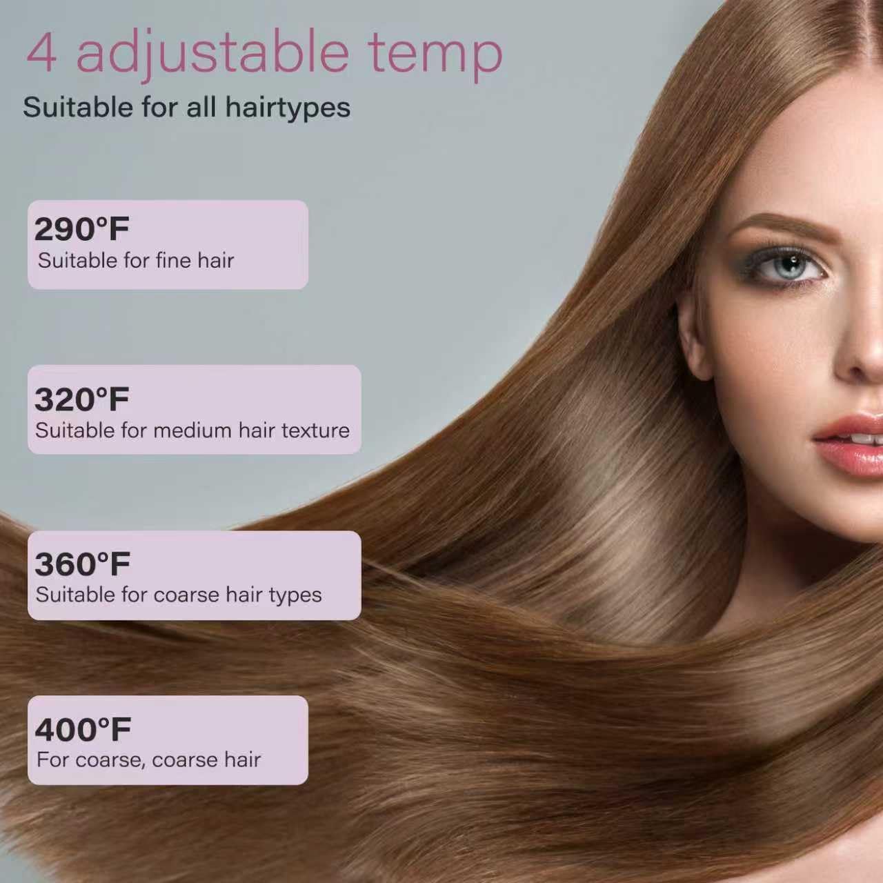 Hair Straightener, 1.25” Flat Iron and Curler 2 in 1, Ceramic Coating, Quick Heat Up, 4 Temp. Options, for All Hair Type, Less Frizz, Shinier and Smoother, Dual Voltage for Travel (Pink) - Image 4