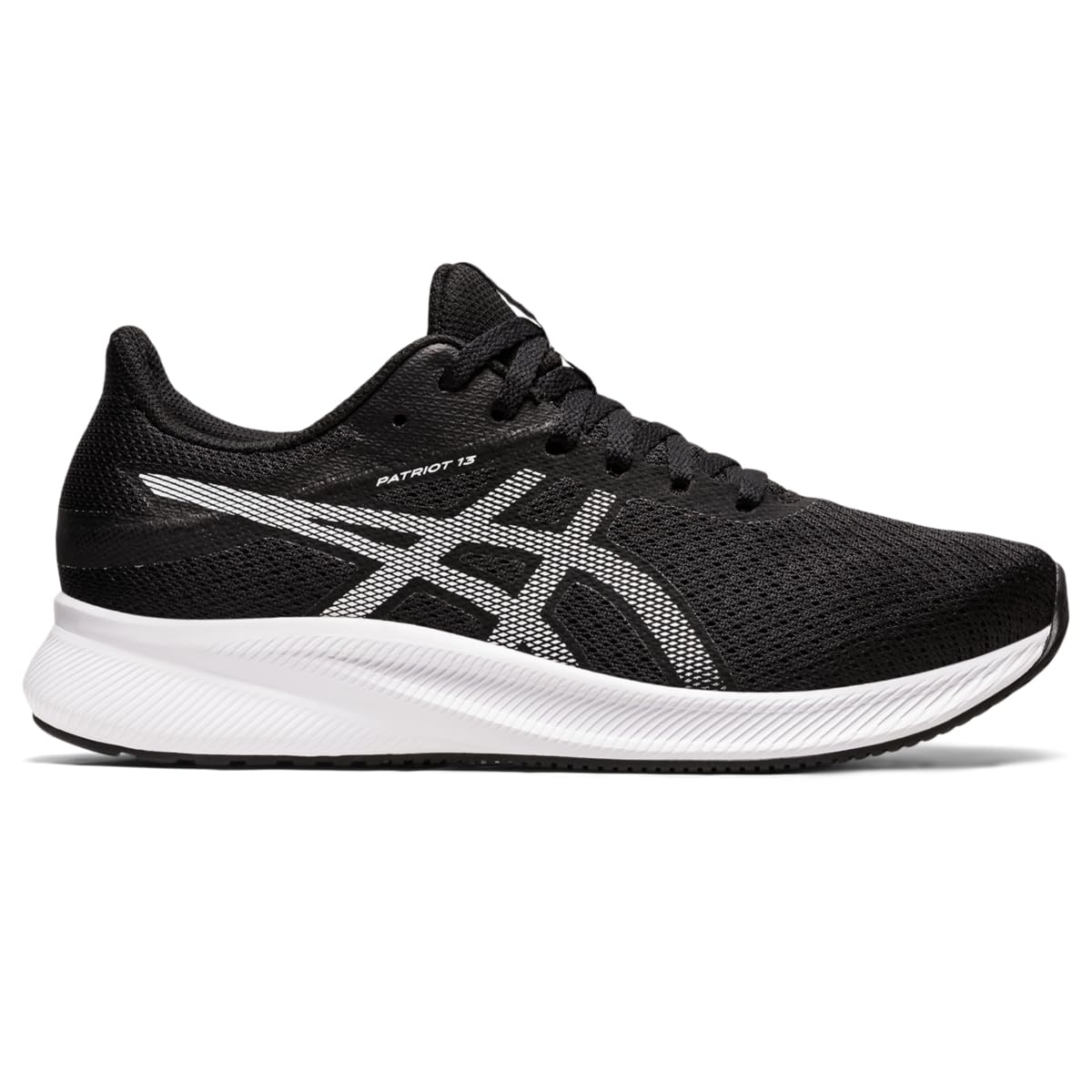 ASICS Women's Patriot 13 Running Shoes, 7.5, Black/White