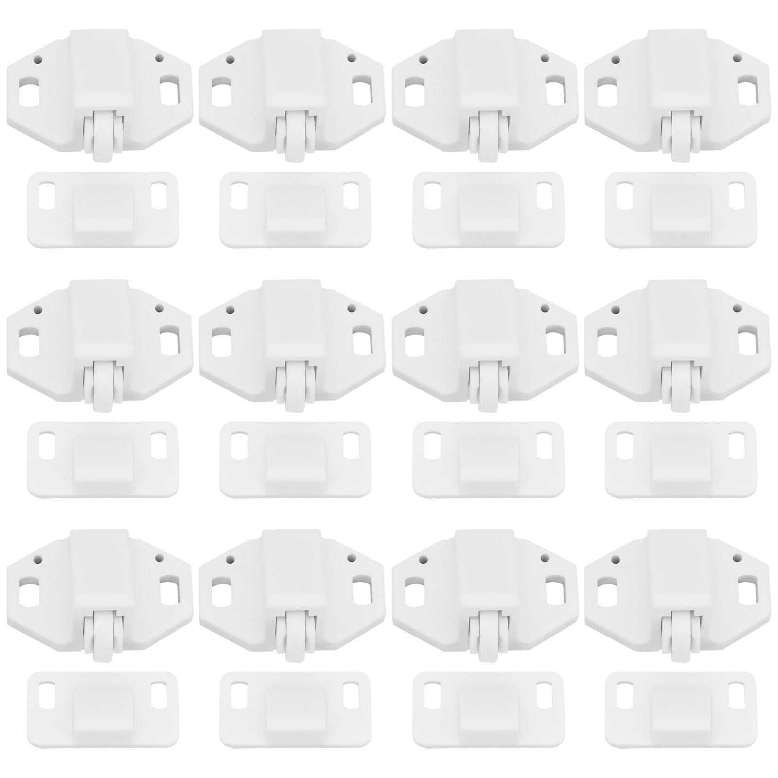 Create idea 12Pcs Closet Door Roller Catch Locker Drawer Roller Lock for Cabinets Drawers Storage Cabinets Small Cabinet Doors 35.5x26x21.5mm/29x20x14.5mm White