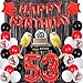 santonila Red 53rd Birthday Decorations Happy Birthday Banner Sash Cheers To 53 Years Cake Topper Number 53 Confetti Latex Balloons Black Tinsel Foil Fringe Curtains for Women 53 Years Old Birthday