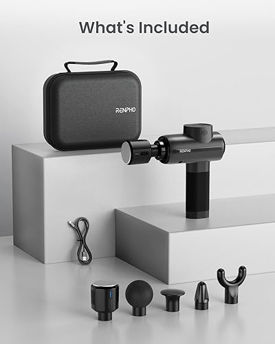 Miniatura 8 de RENPHO Pistola de masaje de tejido profundo con calor y cabeza fría, terapia de masaje muscular de mano con estuche de transporte, masajeador