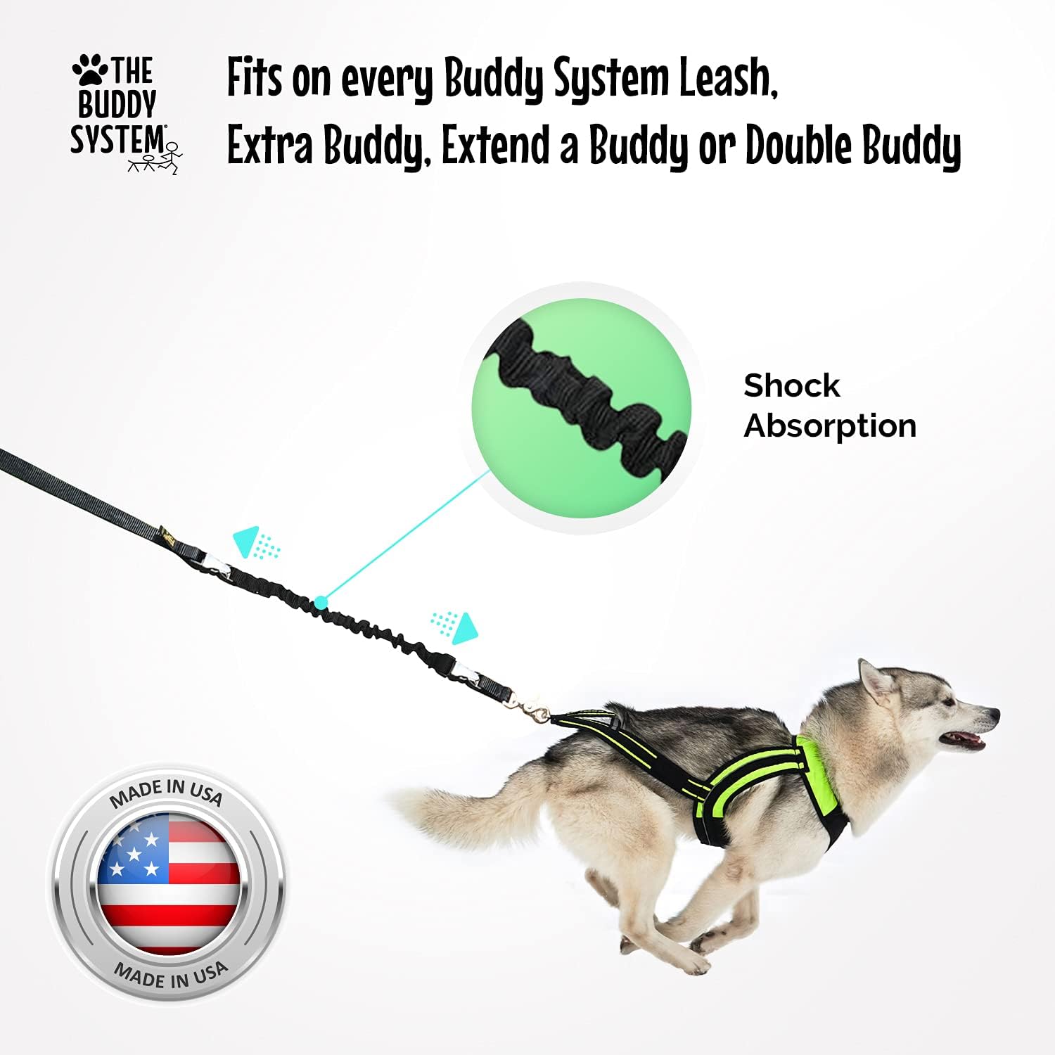 The Buddy System Hands Free Dog Leash, Adjustable Leash for Running, Jogging, Training and Service Dog Made in USA (Bundle Leash + Lunge Buster, Regular Belt (22"- 40" Waist)