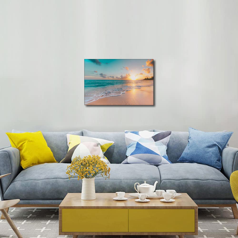Canvas Wall Art Tropical Beach Sunset Picture for Living Room Kitchen Bedroom Modern Art wall Decor Seascape Stretched and Framed Ready to Hang(18X12in) - Image 4