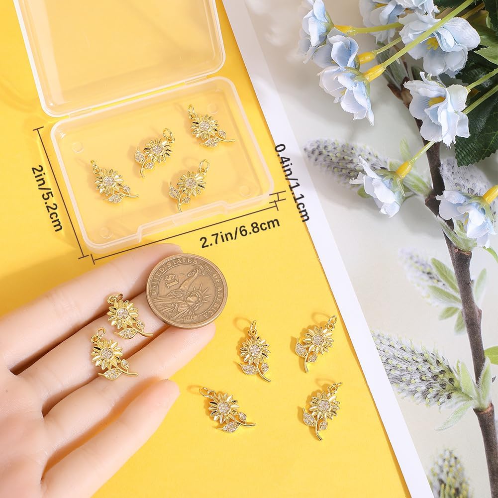 Beebeecraft 1 Box 12Pcs Sunflower Charms 18K Gold Plated Brass Flower Charms with Cubic Zirconia for Drop Dangle DIY Necklace Bracelet Jewelry Making - Image 3