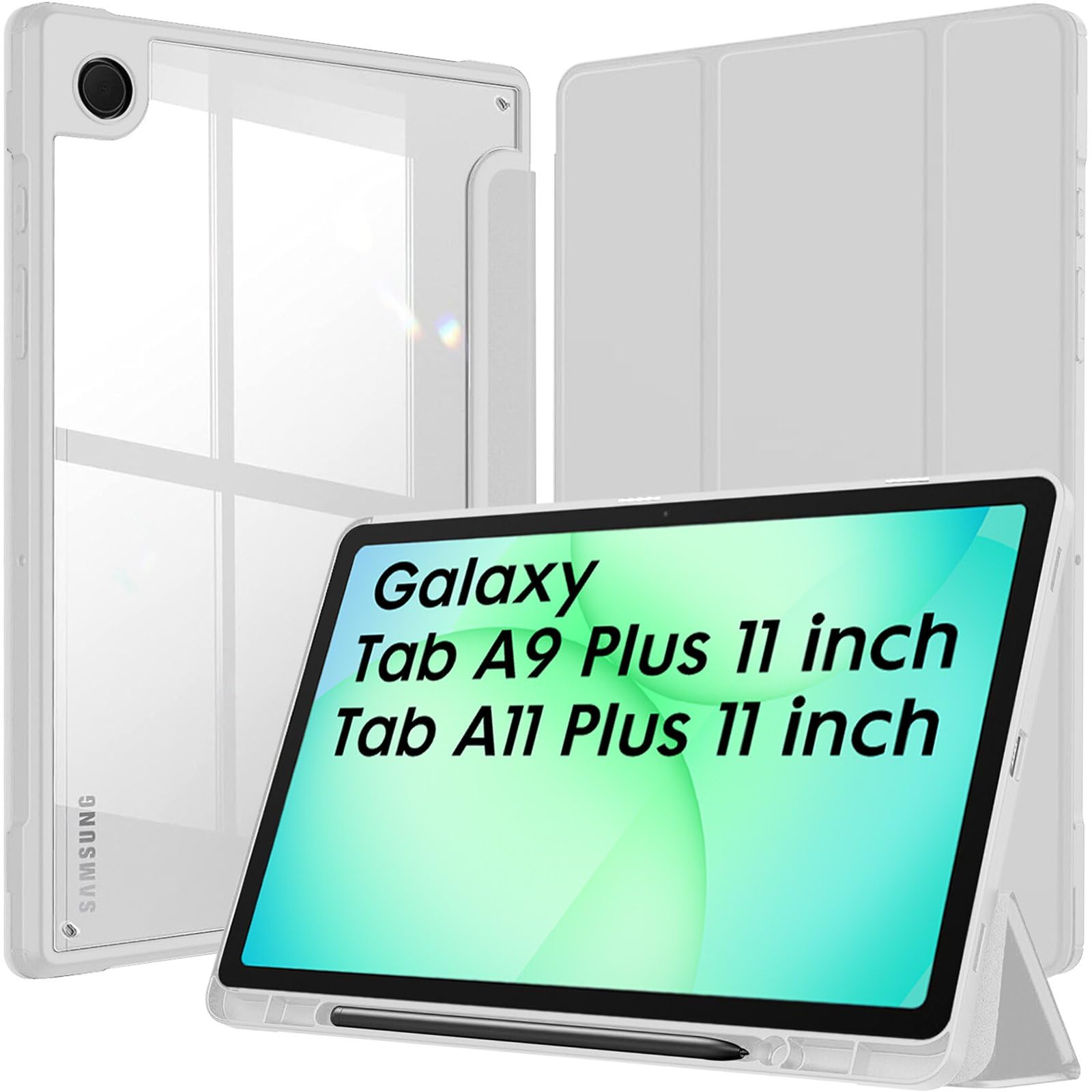 robustrion cover for samsung galaxy tab a9 plus cover case 11 inch, hybrid cover case for samsung tab a9 plus cover/tab a9+ tablet cover with transparent back [auto sleep/wake support] - grey