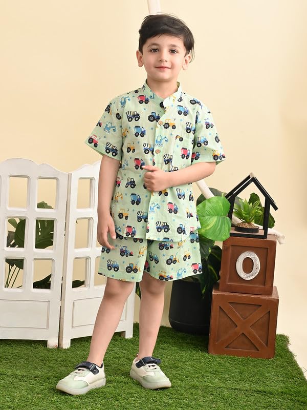 Image of superminis Baby Boys Cotton Printed Shirt and Nikkar /Shorts Coordinated Set