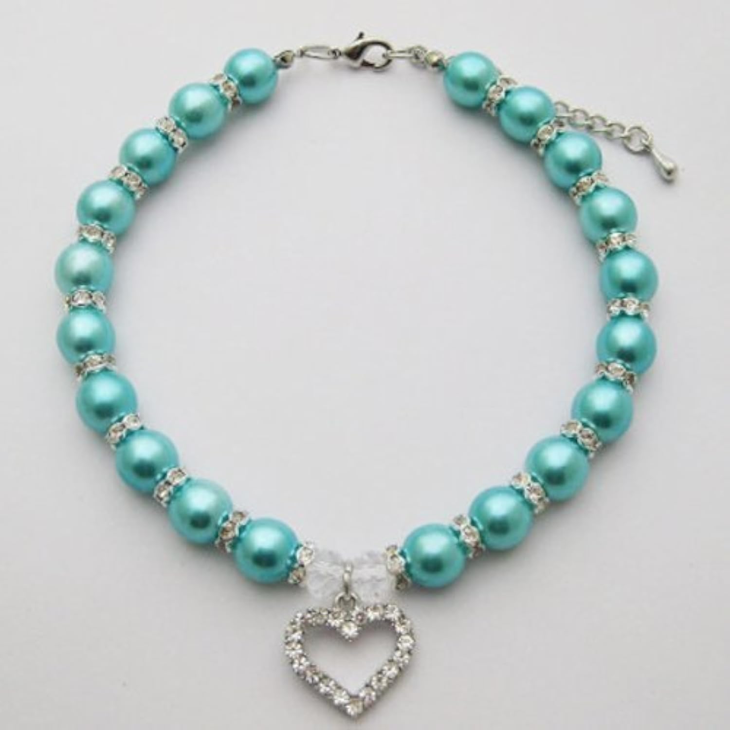 PETFAVORITES Designer Fancy Engraved Crystal Heart Pet Cat Dog Necklace Jewelry with Bling Pearls Rhinestones Charm Pendant for Pets Cats Small Dogs