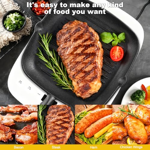 Cast Iron Square Griddle Pan, Grill Pan for All Hobs, 22cm Steak Pan with Tipping Spout, Suitable for Induction, Gas, and Camping Stoves, Detachable Handle, Red Silicone Steak Tongs,Oven Usable - Image 6