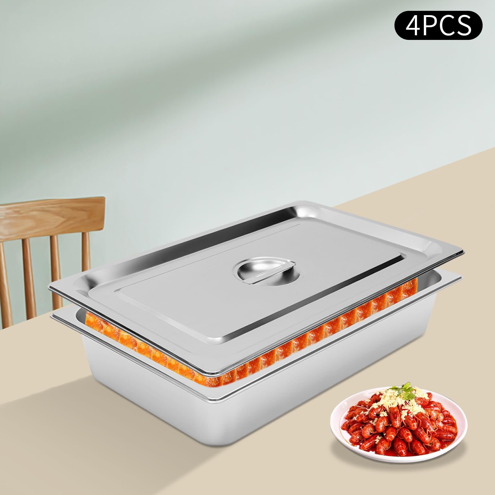 Set di 4 piatti piatti piatti vassoio per gastro-acciaio inox piatto con coperchio vassoio per gastronorme coperchio incasso impermeabile impilabile per ristoranti e case