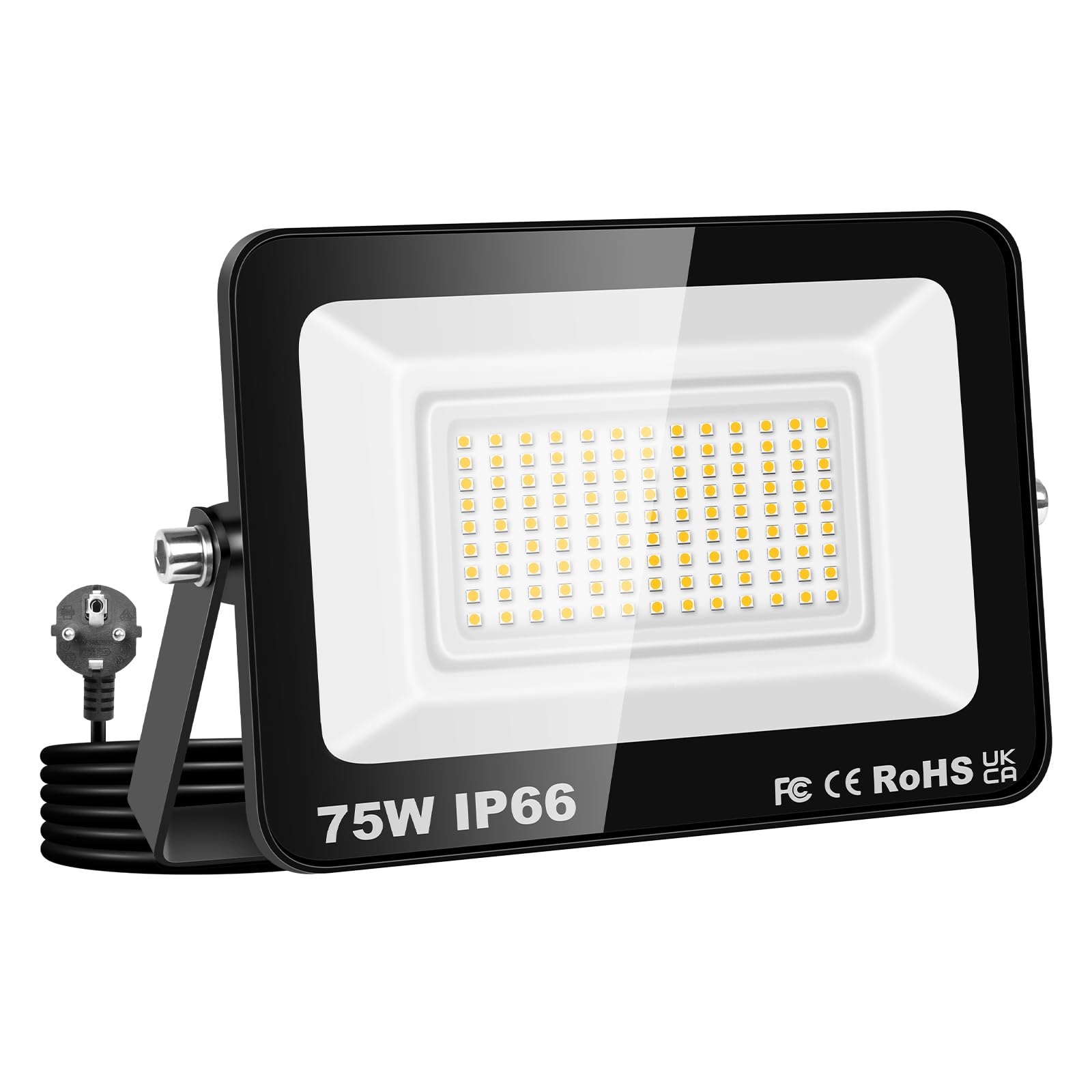 Willpower Foco LED Exterior Interior Proyector LED 75W 7,500LM Focos de Luz 3000K Blanco Cálido IP66 Luz de Inundación Iluminación para Garaje Patio Jardín Terraza Parque Trabajo, con Enchufe