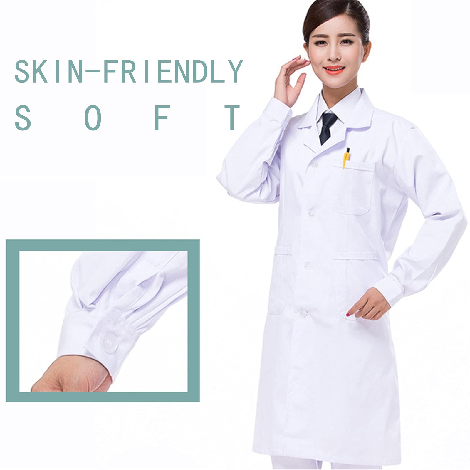 Générique Blouse Blanche Chimie Femme Homme Blouse Chimie Lycee Coton Laboratoire Collège Physique Manche Longue Médicale Scientifique avec Poche pour Étudiant Hospital