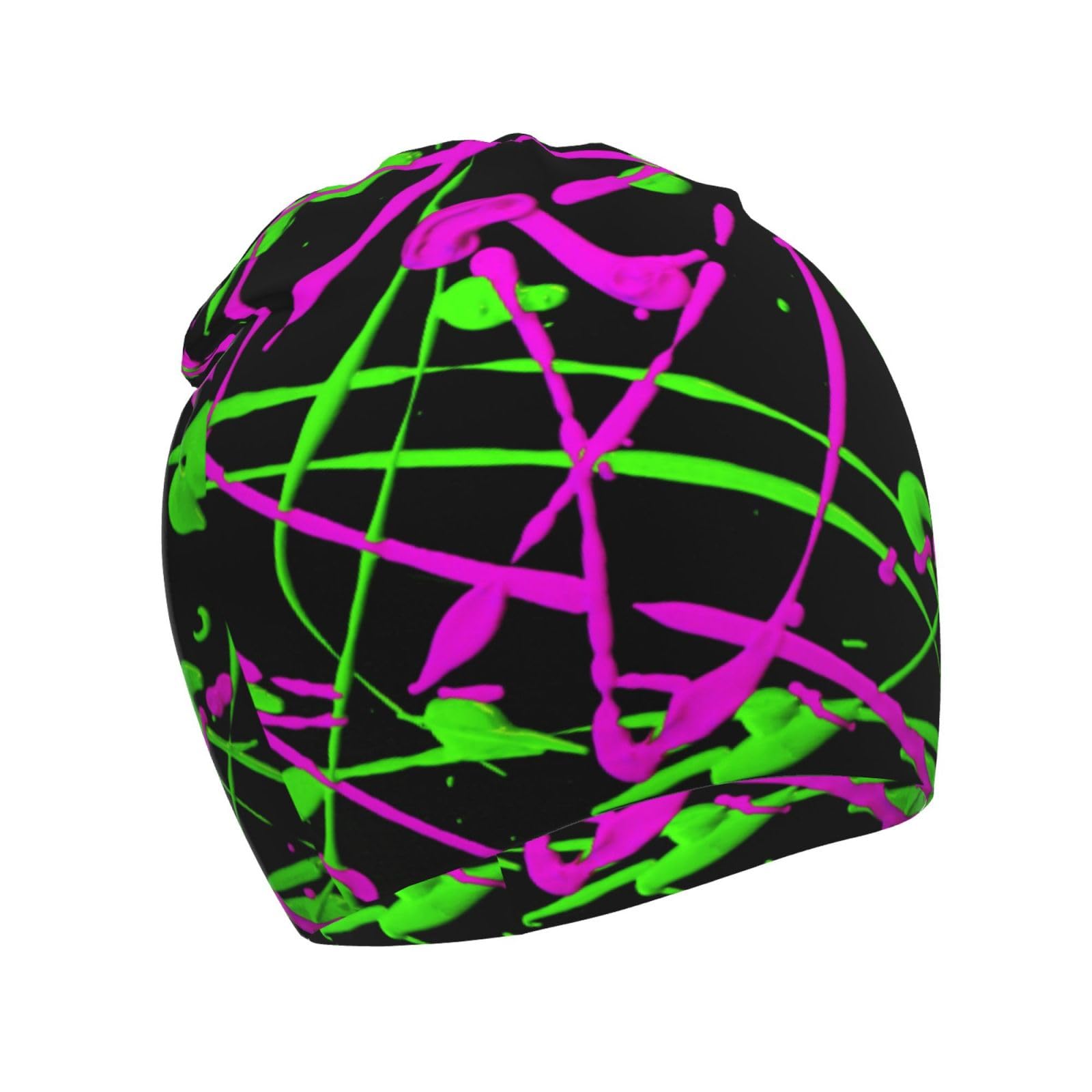 Glow in Dark Splatter Neon Kids Beanie Hats Warm Knit Beanie Cap Skull Caps Gifts Decor for Boys Girls