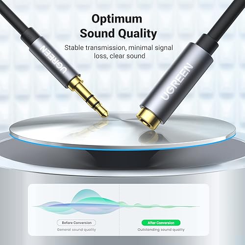 Miniatura 3 de UGREEN Cable de extensión de auriculares de 0.138 in chapado en oro, cable de extensión auxiliar de audio estéreo macho a hembra, extensor de cable