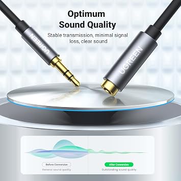 UGREEN Headphone Extension Cable 3.5mm Extension Gold Plated Aux Cable Audio Stereo Jack Male to Female TRS Cord Extender Compatible with iPhone iPad Phones Tablets Media Players, 3.3FT