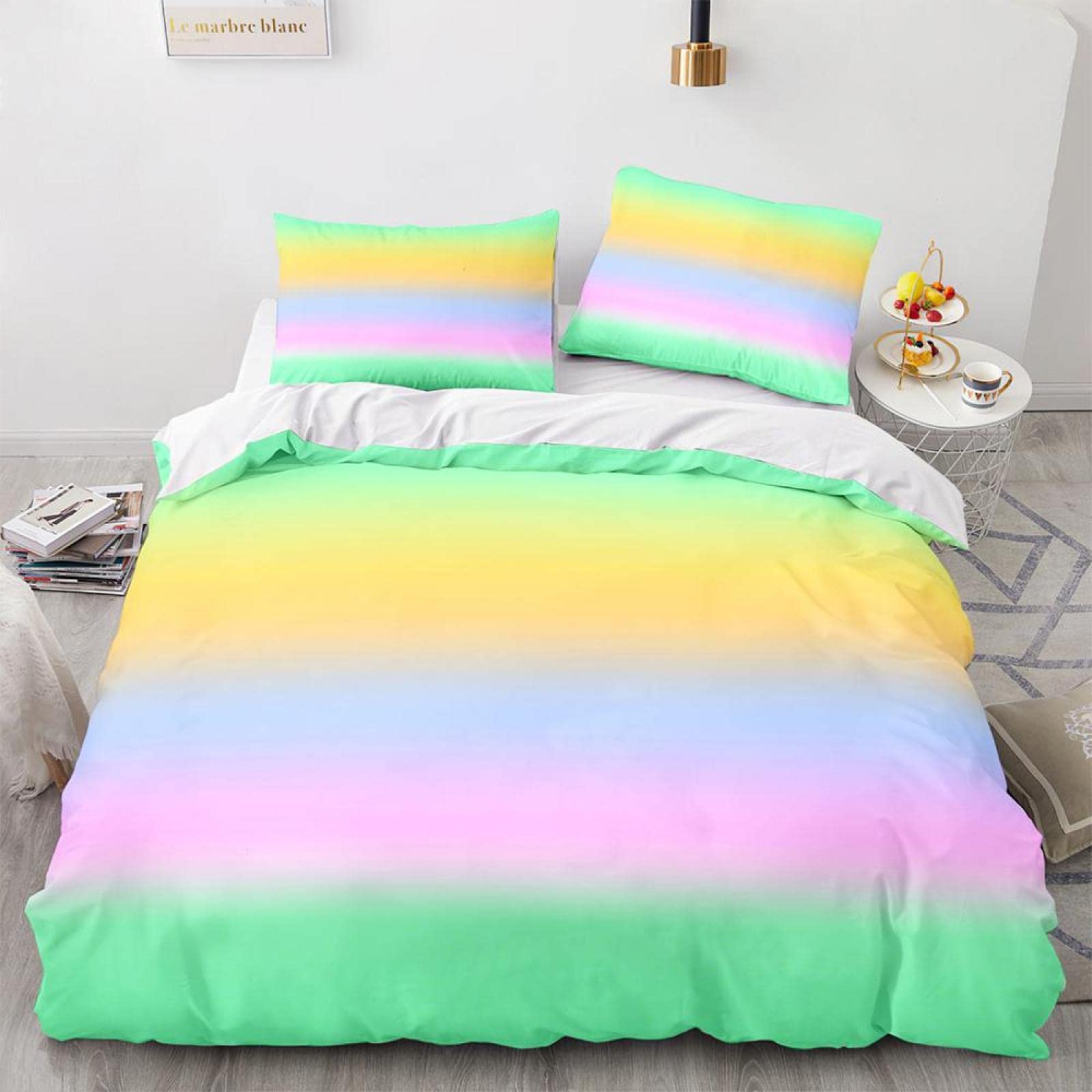 Juego De Funda Nórdica Infantil Con Estampado Arcoíris (150x220cm + Funda De Almohada 50x80cm) - Microfibra Suave Y Transpirable