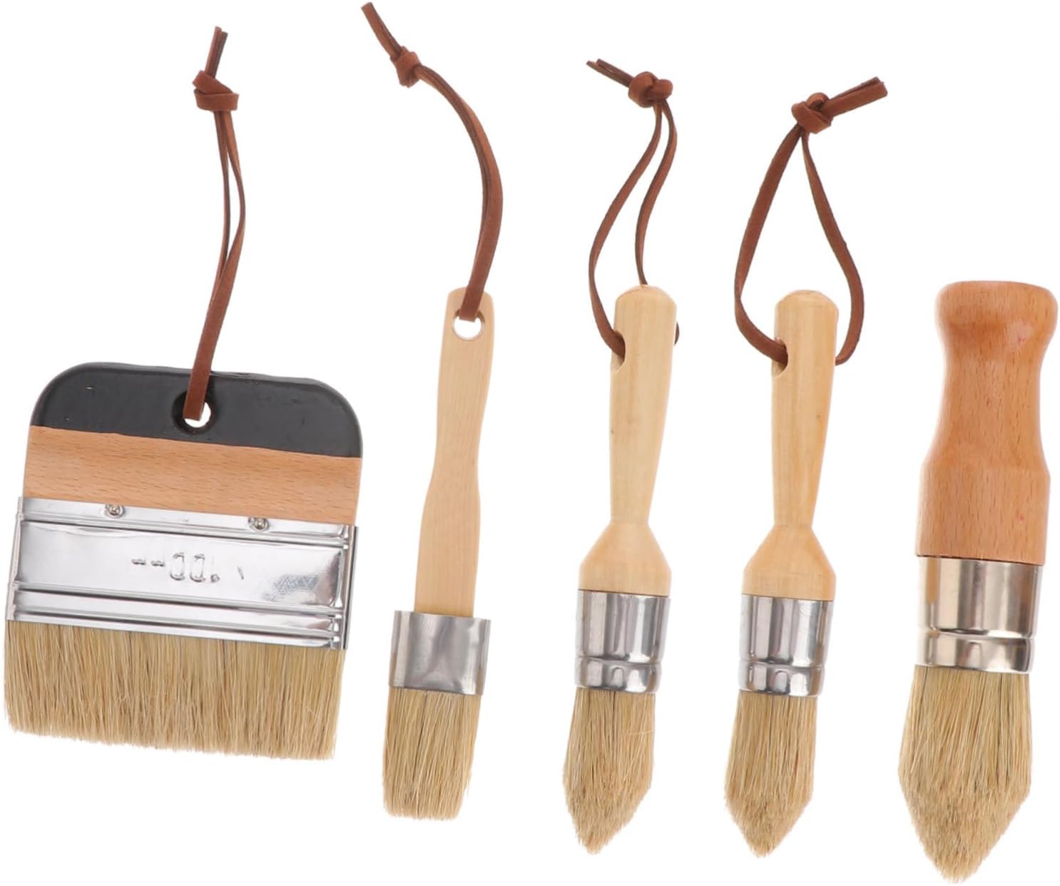 1set Round Paint Brushes for Varnish Wooden Handle Brush Household Painting Smooth Bristle Tools for Crafts and Furniture Finishing