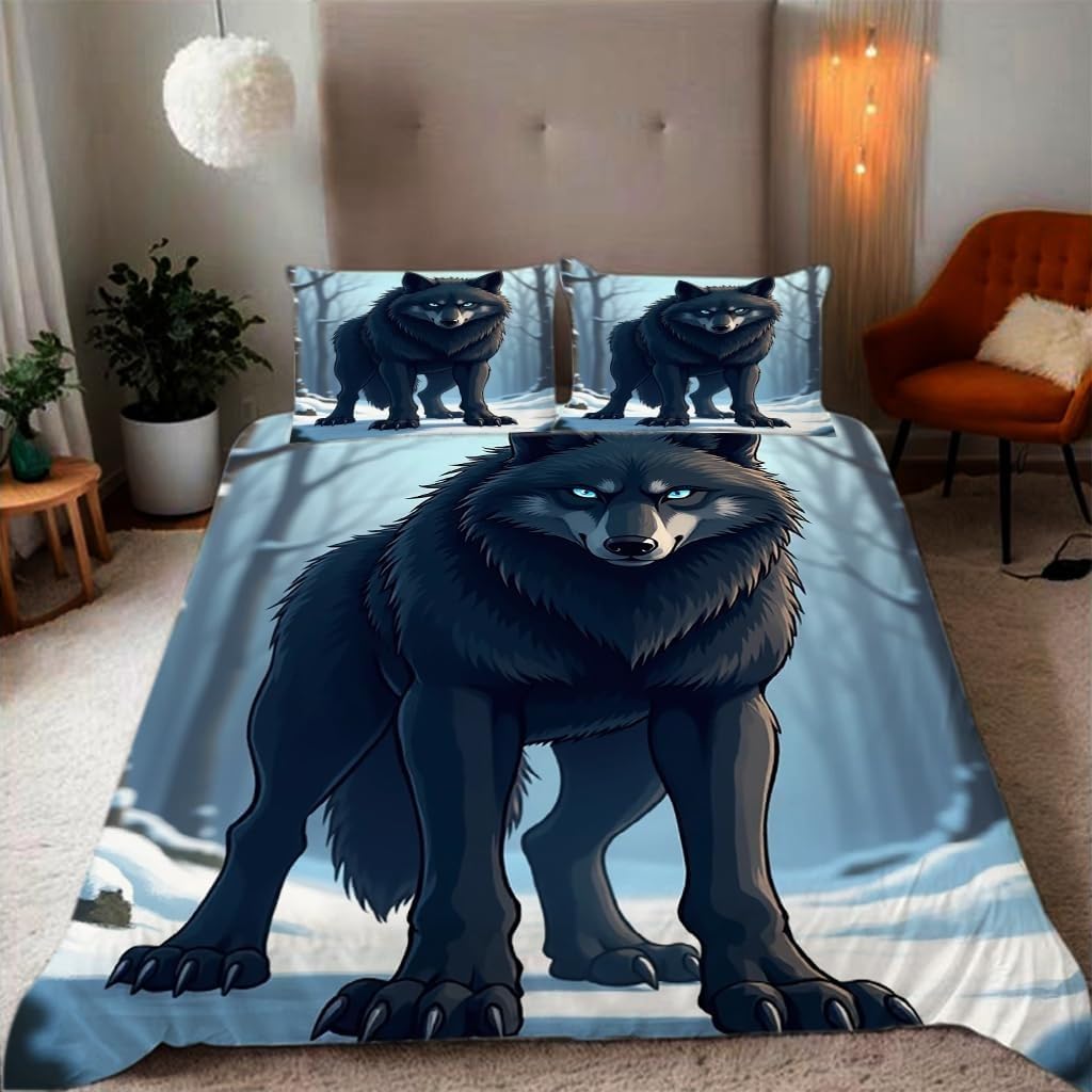 Housse de Couette 220x240 Loup sans Repassage et Facile à Enfiler pour Adulte