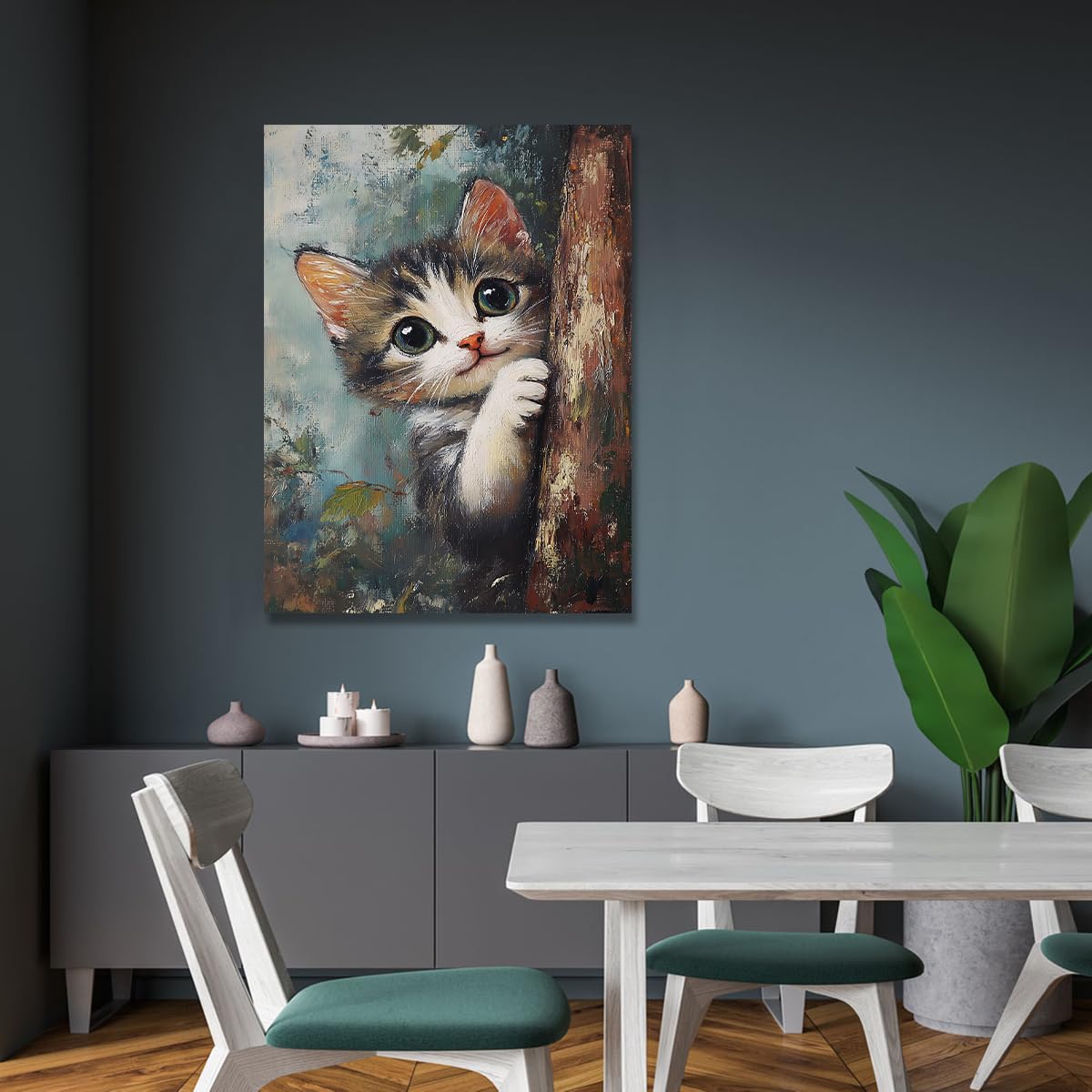 CHERHERART Duże oczy Zwierzęta Wydruki Plakatów Rysunki Na Płótnie dla Kotów Zwierzę Obraz Na Płótnie Malarstwo Ścienne Do Salonu Sypialnia Przedszkole Home 60x90cm Obraz Wnętrza