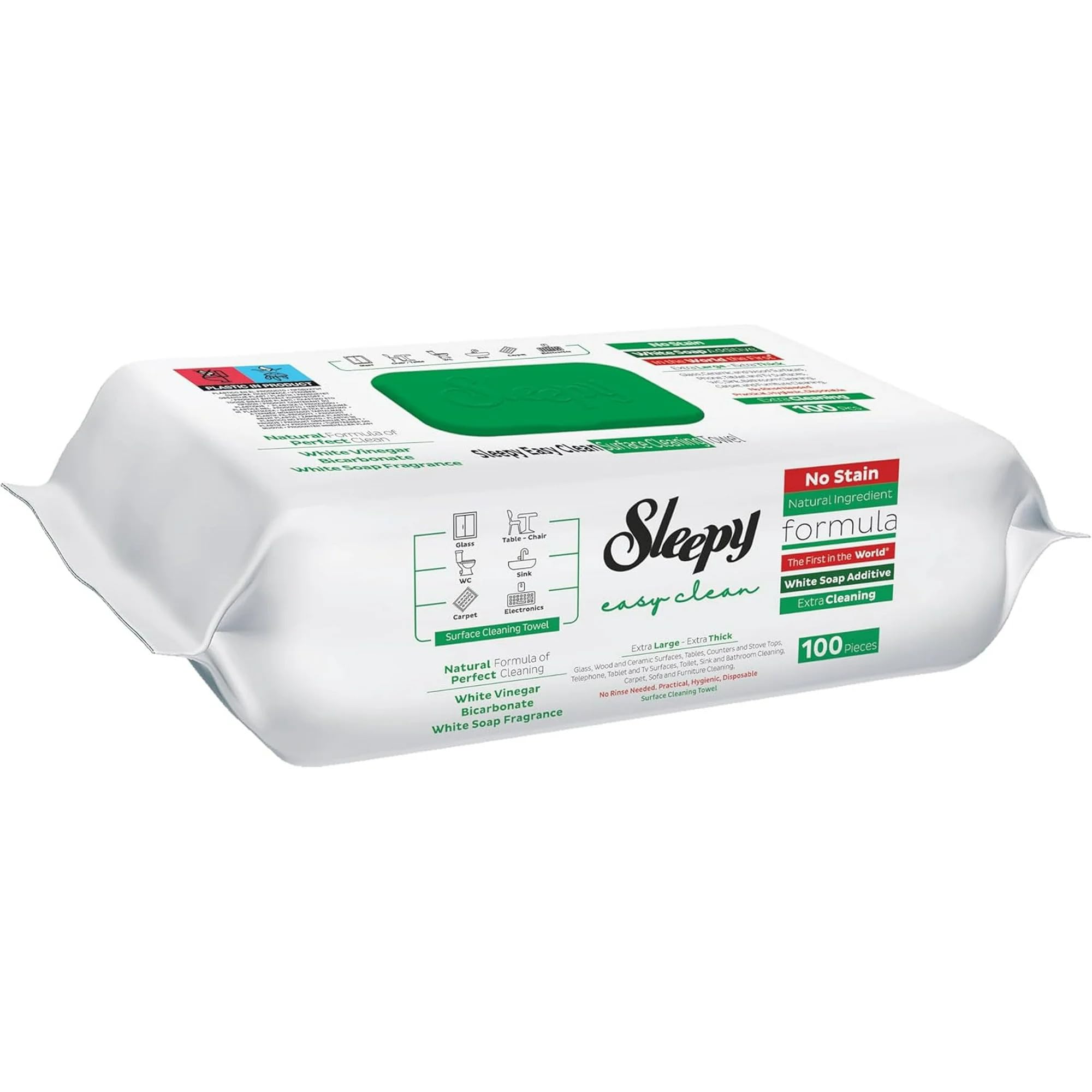 Sleepy Lot de 2, 3 et 6, lingettes nettoyantes tout usage, formule au vinaigre blanc et au bicarbonate de soude, sans produits chimiques, 100 pièces (lot de 2)