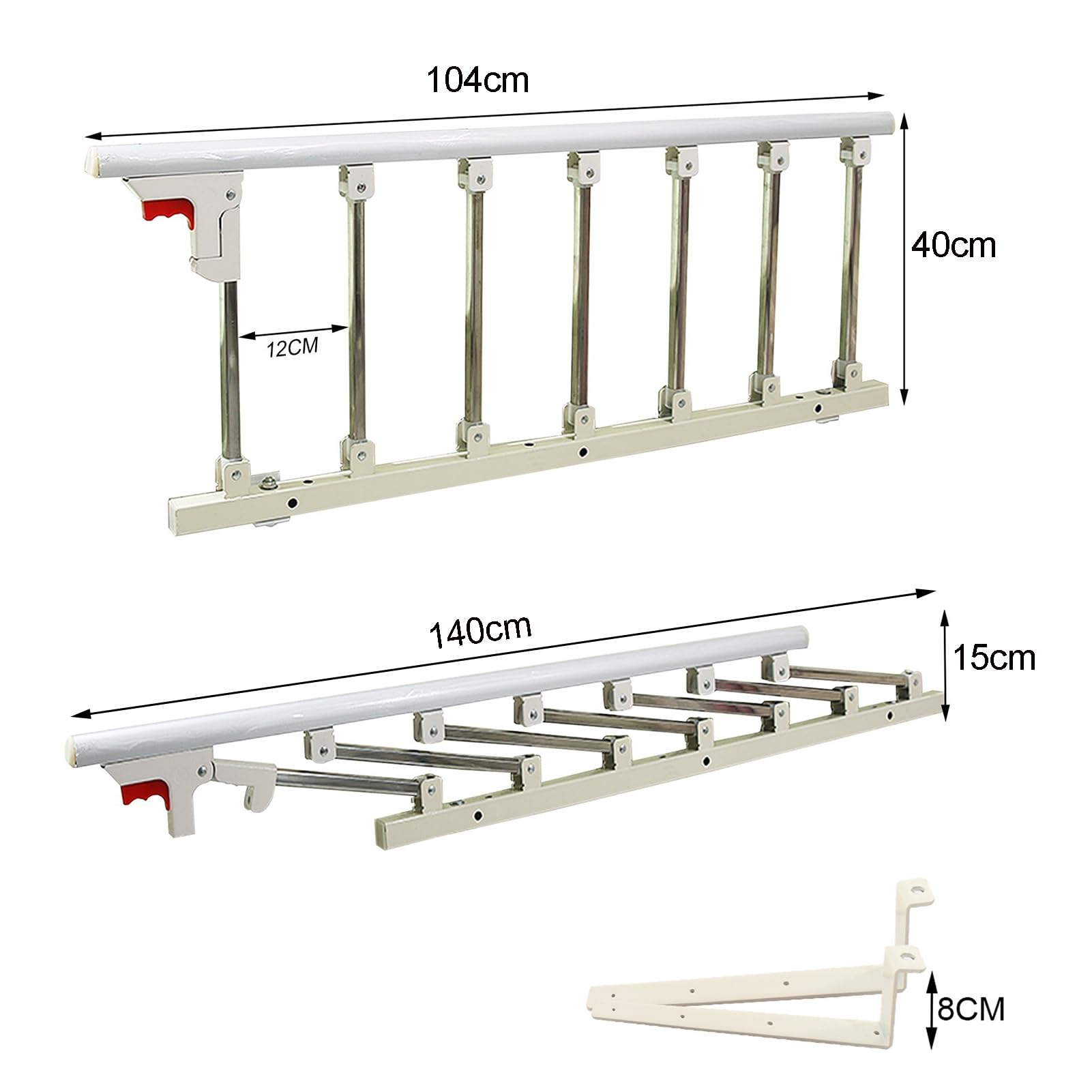 Bettgitter Rausfallschutz Erwachsene, Bettschutzgitter Klappbar | 106x40CM Aufstehhilfe Bett, Haltegriffe für senioren und behinderte , Faltbare schutz pflegebett, 7 Vertikale Balken, Weiß