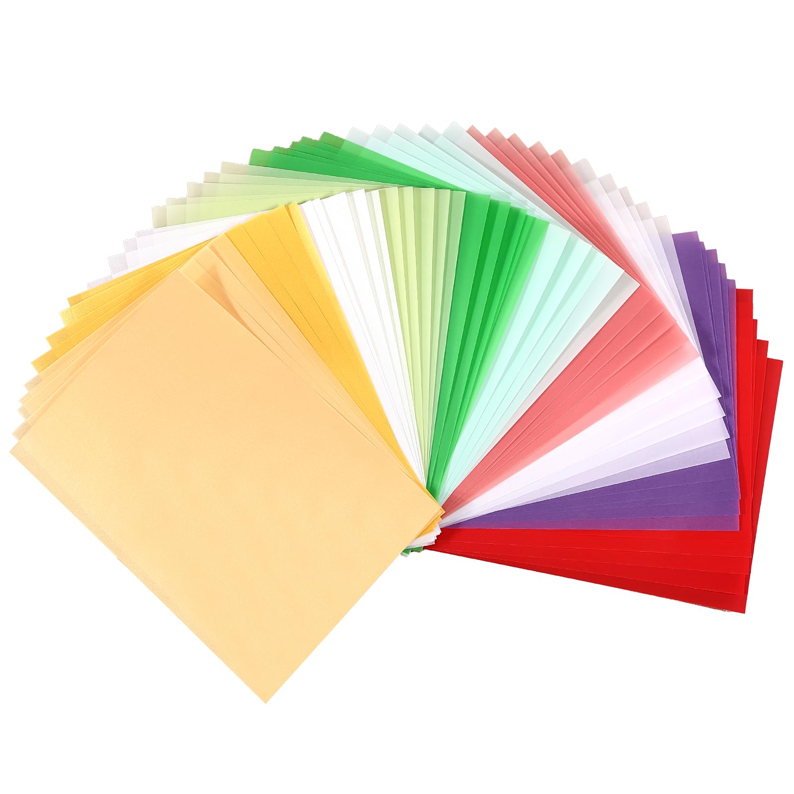 DESPOINA Lot de 50 Feuilles de Papier Calque Coloré, 10 Couleurs Papier Transparent Imprimable, 100 g/m² Papier Vitrail Couleur, avec or et Argent, Le Parchemin Peut êTre Utilisé, Des Invitations