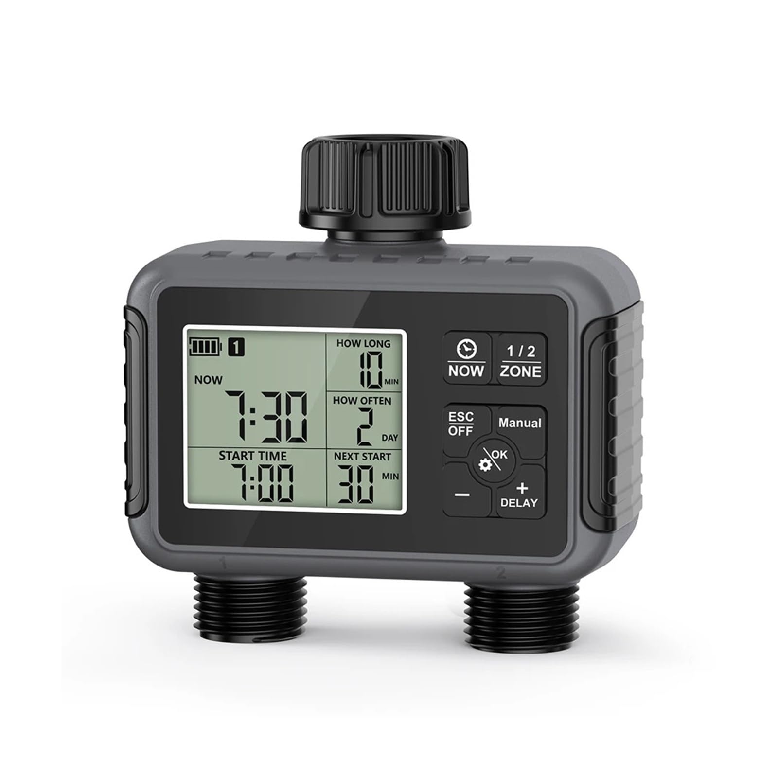 Temporizador de aspersor de 2 zonas programable IPX5 riego de jardín | Temporizador programable for sistemas de riego por goteo y césped.(G thread)