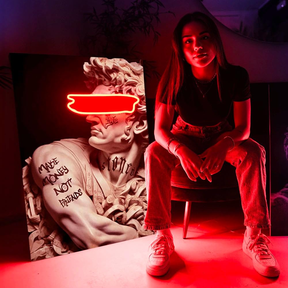 Pop Art Led Wall Art | Cesare Tattoo Money | LED Mansion - 60cm x 90cm - Rosso
