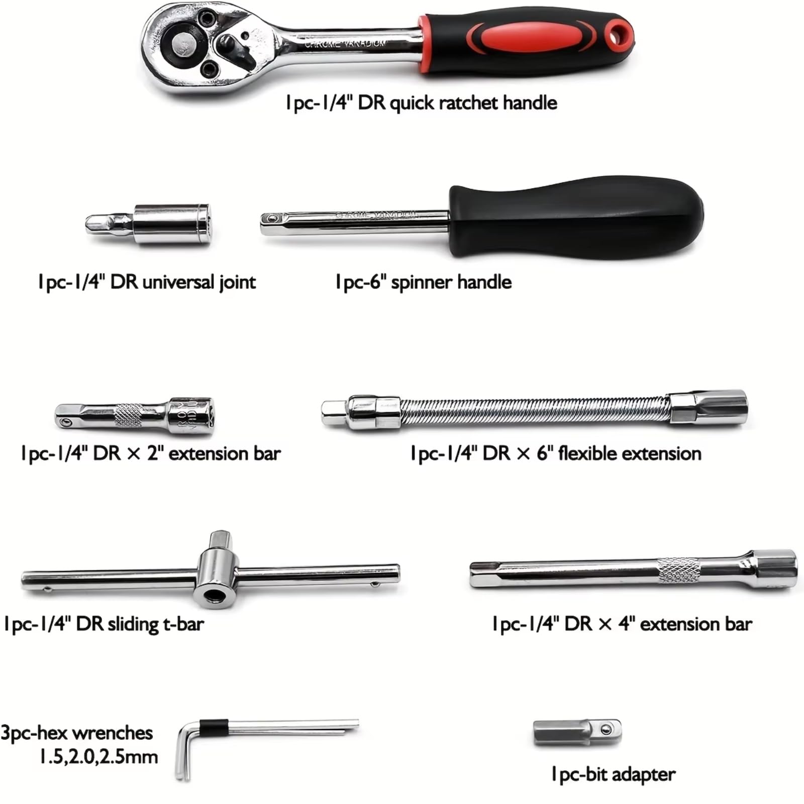 Maletín herramientas multiusos Juego Enchufes De 46 Uds. Juego De Llaves De Trinquete 1/4 Pulgadas Kit De Herramientas Mecánicas Para Herramientas Manuales De Reparación Automotriz