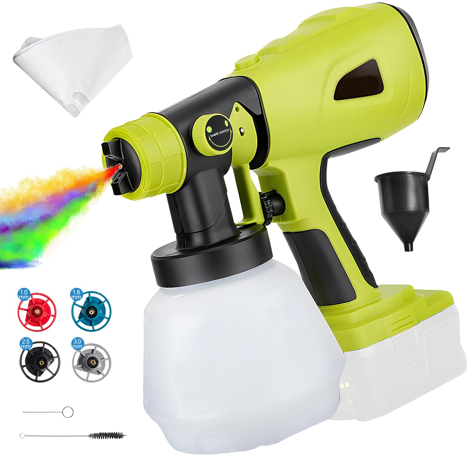 Sistema de pulverización recargable compatible con batería Ryobi de 18 V, pistola de pulverización de pintura eléctrica, pistola de pintura portátil con 4 boquillas, 3 patrones, contenedor de pintura