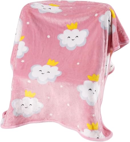 TILLYOU Toddler Flannel Blanket - Warm Cozy Baby Blanket for Boys and Girls, Smooth Cute Lightweight Blanket for Bedding Crib Stroller, 40x50 Inches, Pink Cloud