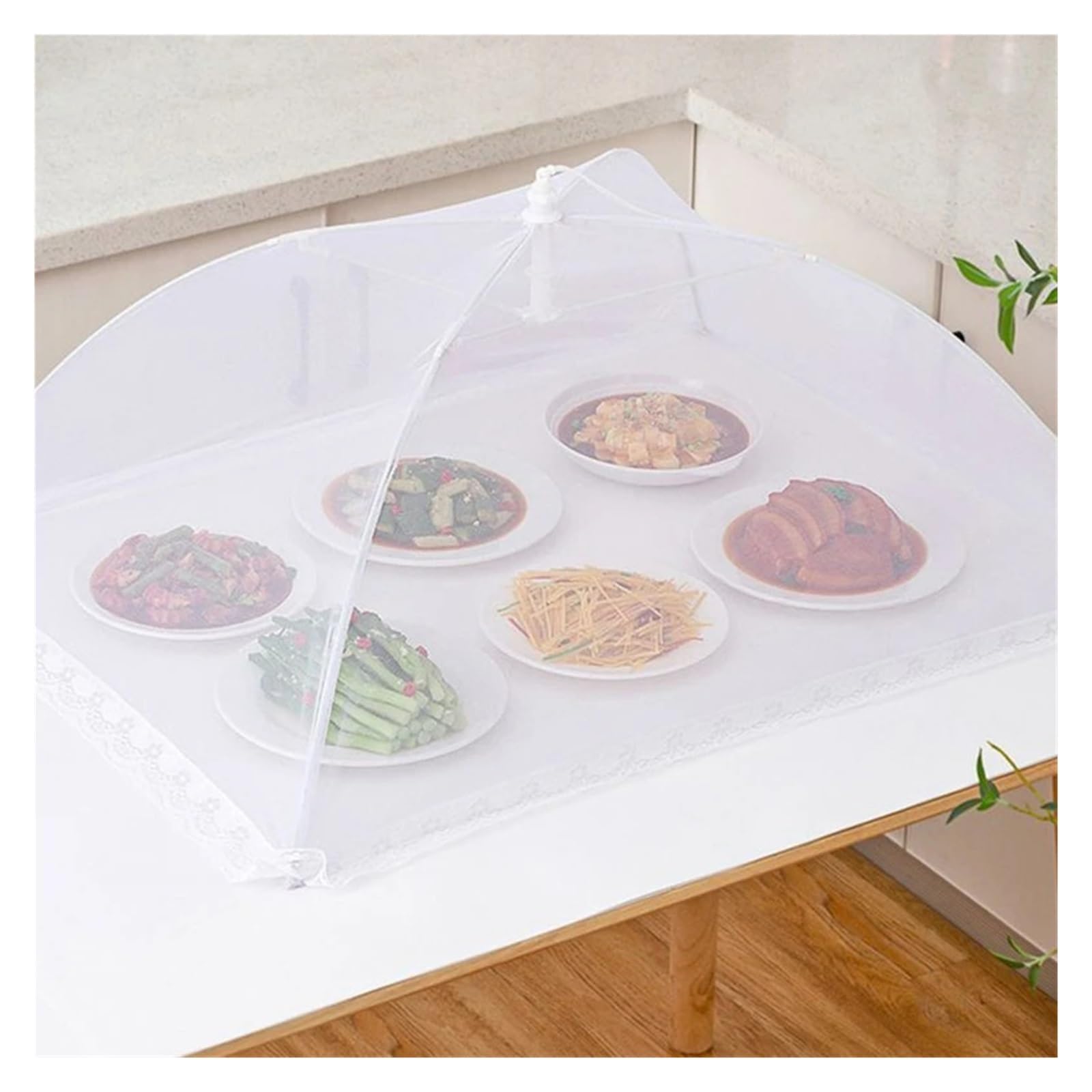 Netzabdeckung für Lebensmittel, Mesh Food Cover White 1/2/5 pcs Faltbarer Pop-Up-Regenschirm Fliegennetz Küche(2pcs)