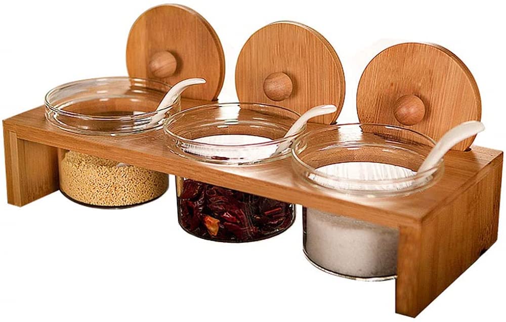 Kreative Zuckerdosen Mit Deckel Und Löffel, Glassalzkocher Zum Kochen Von Restaurants, Gewürztank Mit Holzhalter, Für Salz, Zucker Oder Kaffee, Küchenutensilien