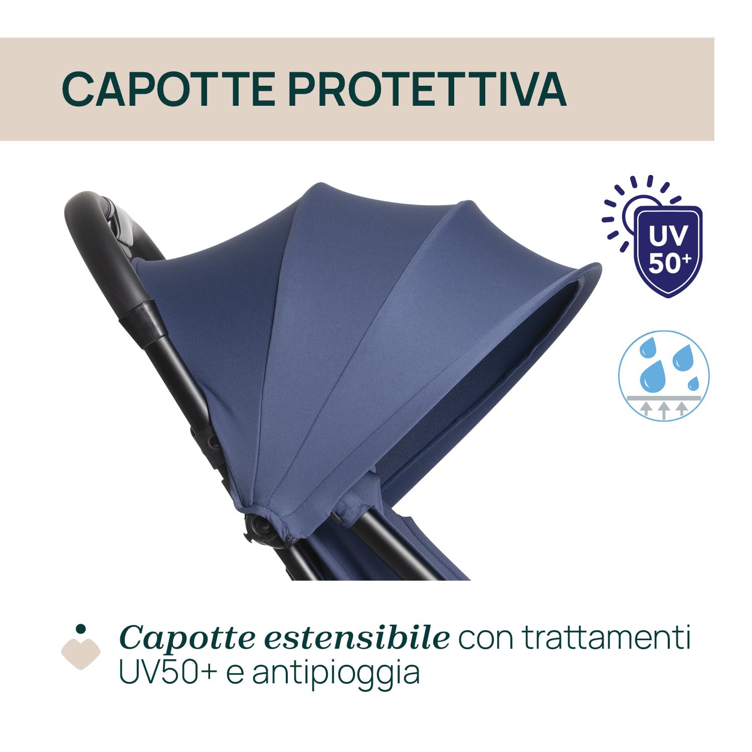 Chicco Urbino, Passeggino 0+ Mesi-22 Kg, Passeggino Leggero con Chiusura Smart e Compatta, Capotte Estensibile con Trattamenti UV50+ Antipioggia, Schienale Reclinabile e Regolabile, Poggiagambe, Blu