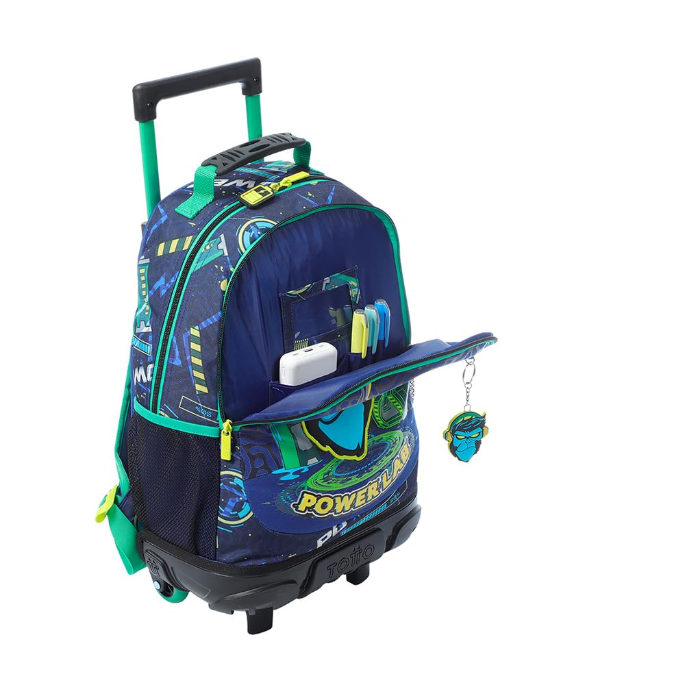 TOTTO - Mochila Escolar con Ruedas, Modelo Kong Lab M, Mochila Mediana, Capacidad 14 L, 2 Compartimentos, 2 Bolsillos para Botella, Protección contra Impactos, Cómodas Correas Ajustables, Color Azul