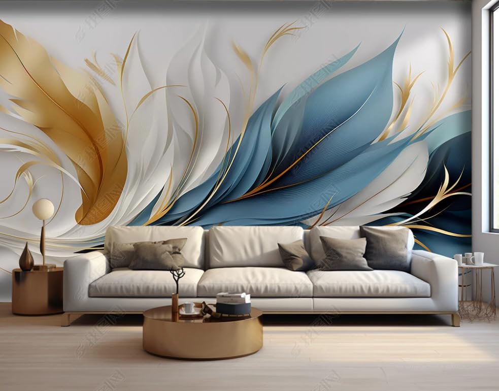 Papier peint intissé ruban de soie et plumes géant 350x256 cm pour décoration de salon