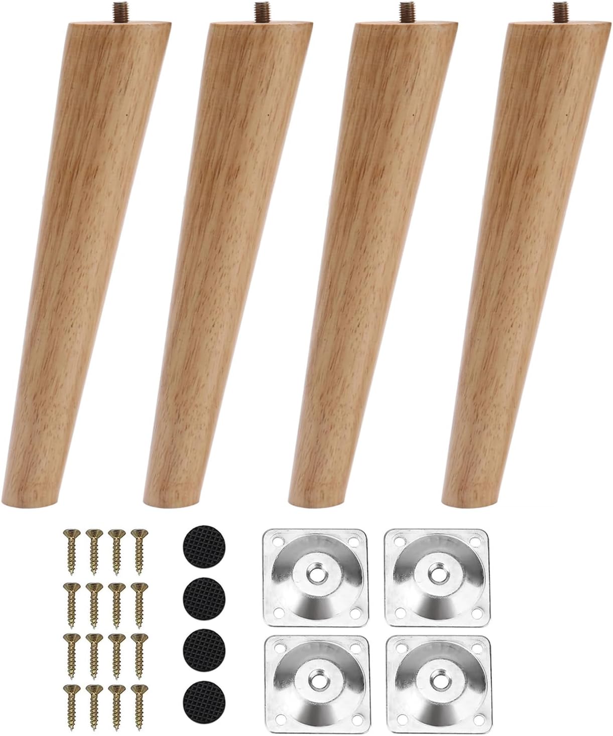 INMOZATA 4PCS Wooden Furniture Legs 20cm Replacement Sofa Legs Chair Legs with Mounting Plates & Screws, Furniture Feet for Chair Bed Sofa Couch Table Cupboard Cabinet Ottoman (20cm, Natural Colour)