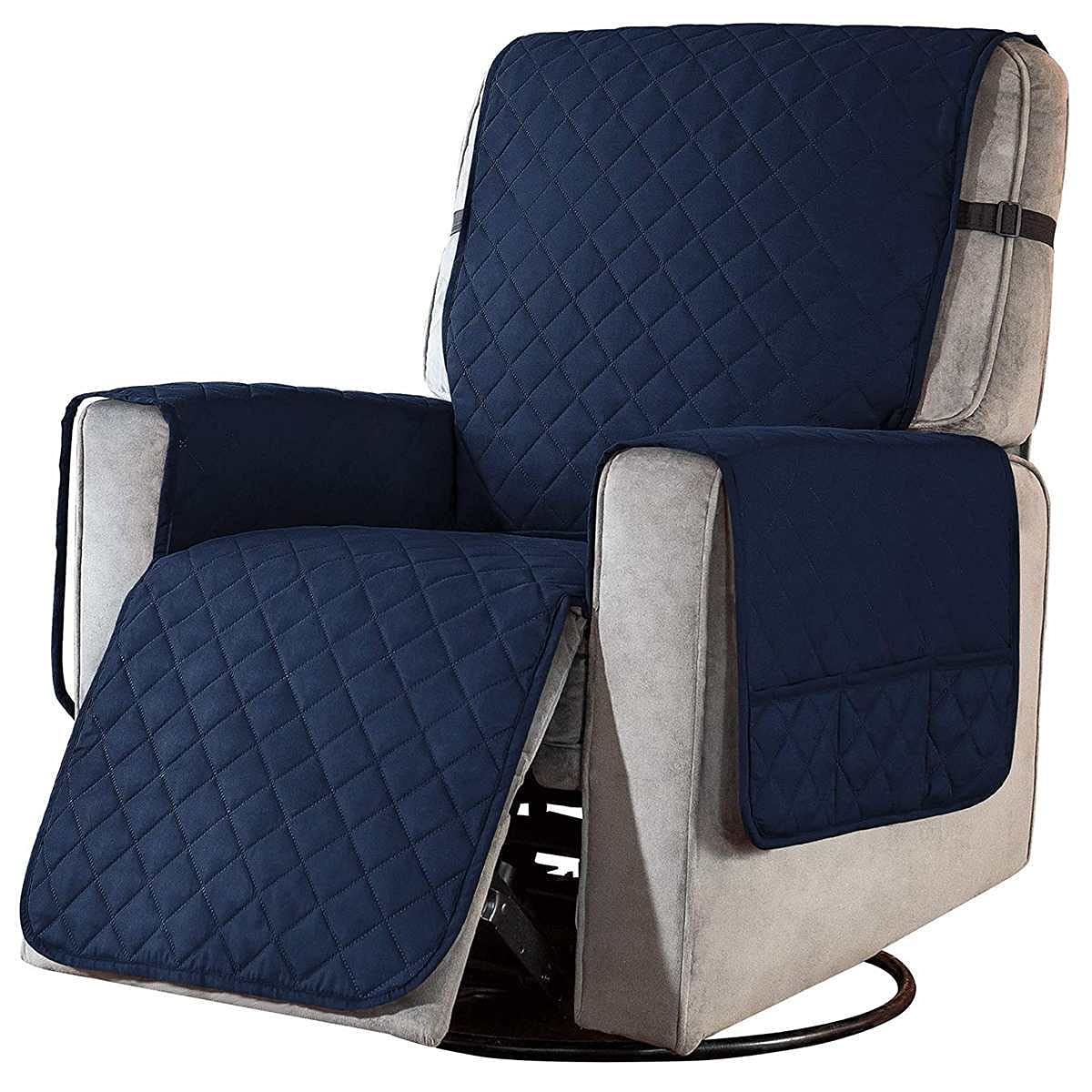 GSJNHY Armchair Cover Elastic Recliner Cover Slipcover Massage Armchair Sofa Couch Cover Stretch Home Furniture Protector Slipcovers With Side Pocket(Deep blue)