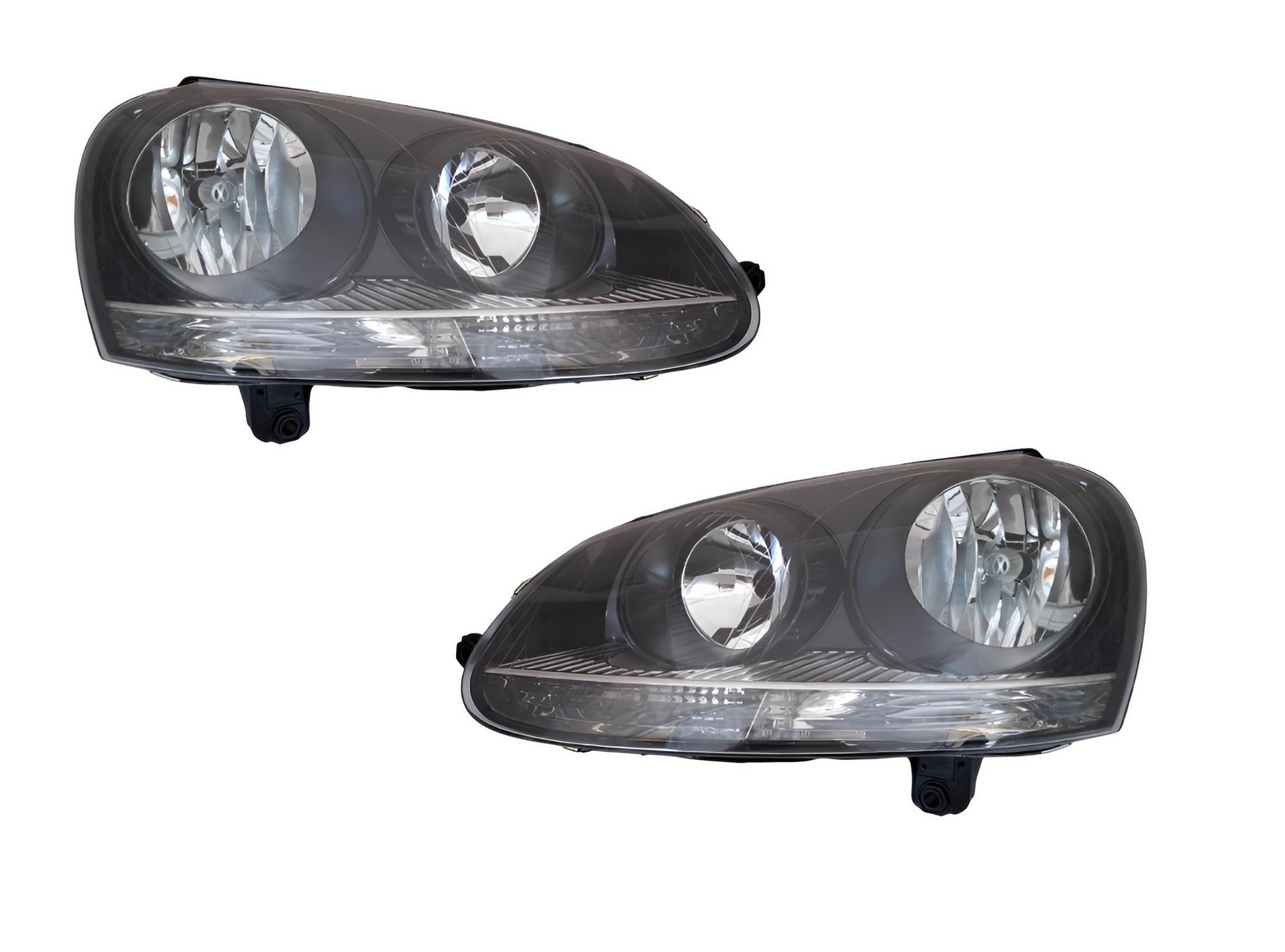 Passend für VW Golf 5 für Jetta 3 Set Scheinwerfer Schwarz Links Rechts mit Stellmotor Halogen Streuscheibe LWR