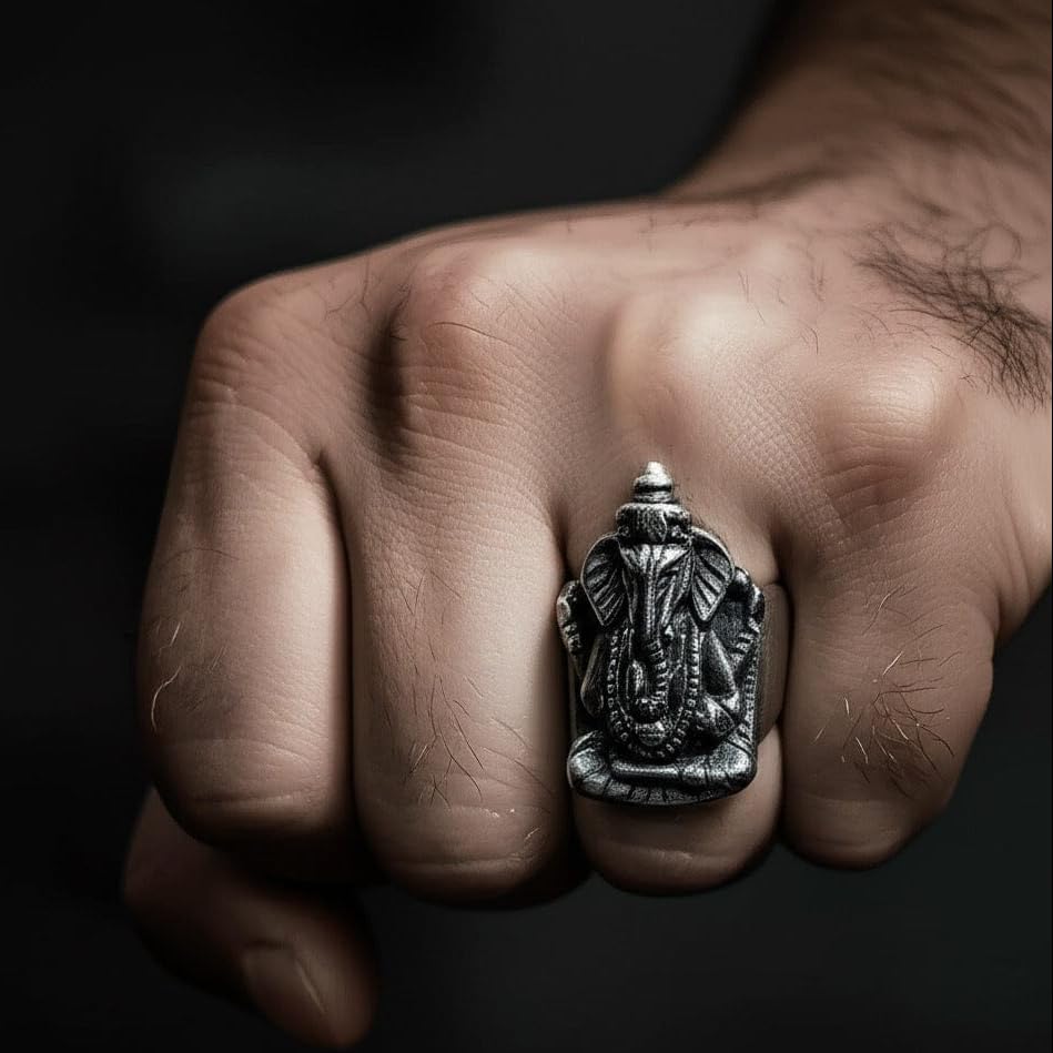Image of THE MEN THING COSMIC GANPATHI RING - Pure Stainless Steel Men's Steel-Plated Ring - Statement Luxury Jewelry (Size : 16-22-24-27)