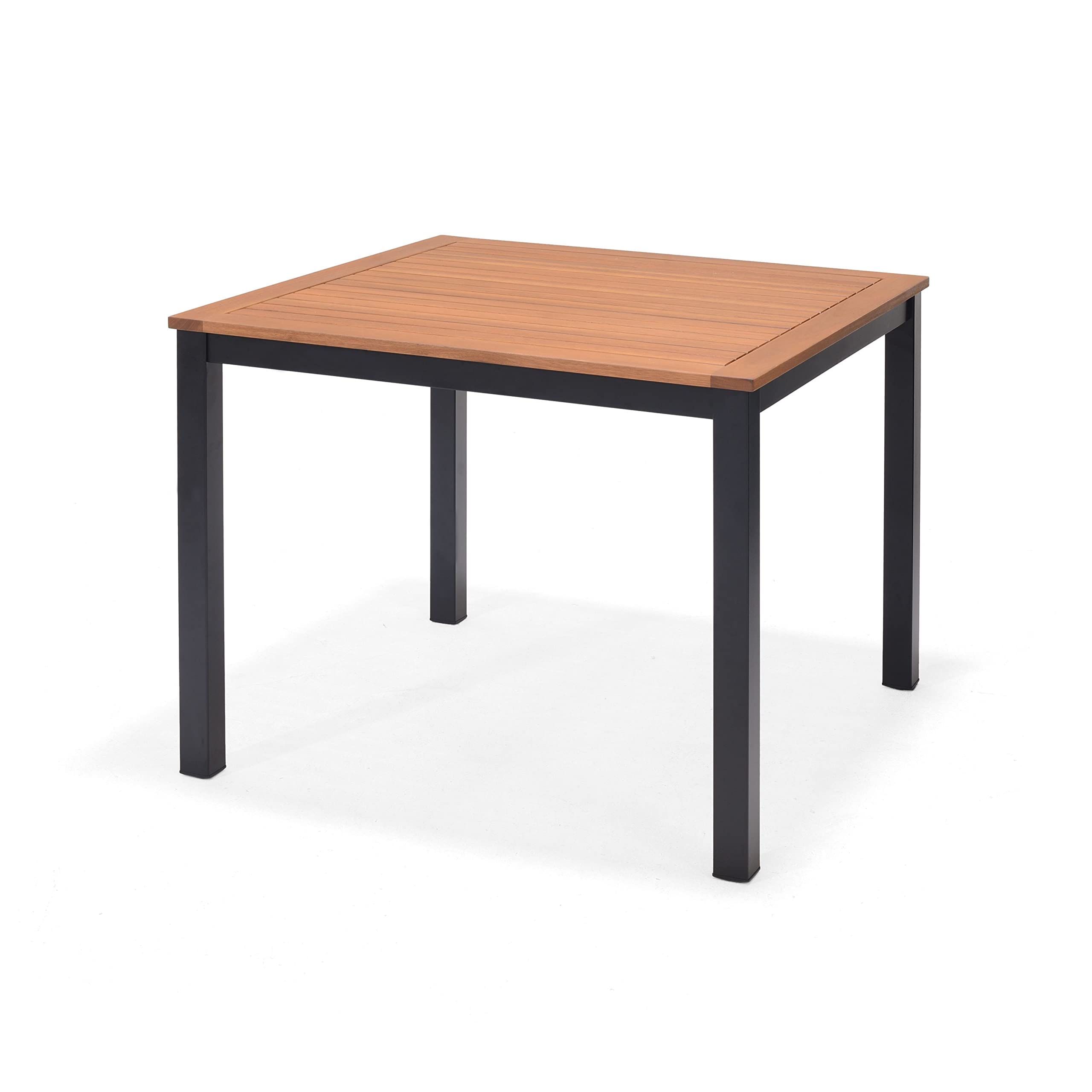 METRO Professional Mesa de Exterior Lynx, Aluminio/Madera de Eucalipto, 90 x 90 cm, Mesa de Bar con Pies Ajustables, Ideal para Terraza y Jardín, Marrón/Negro