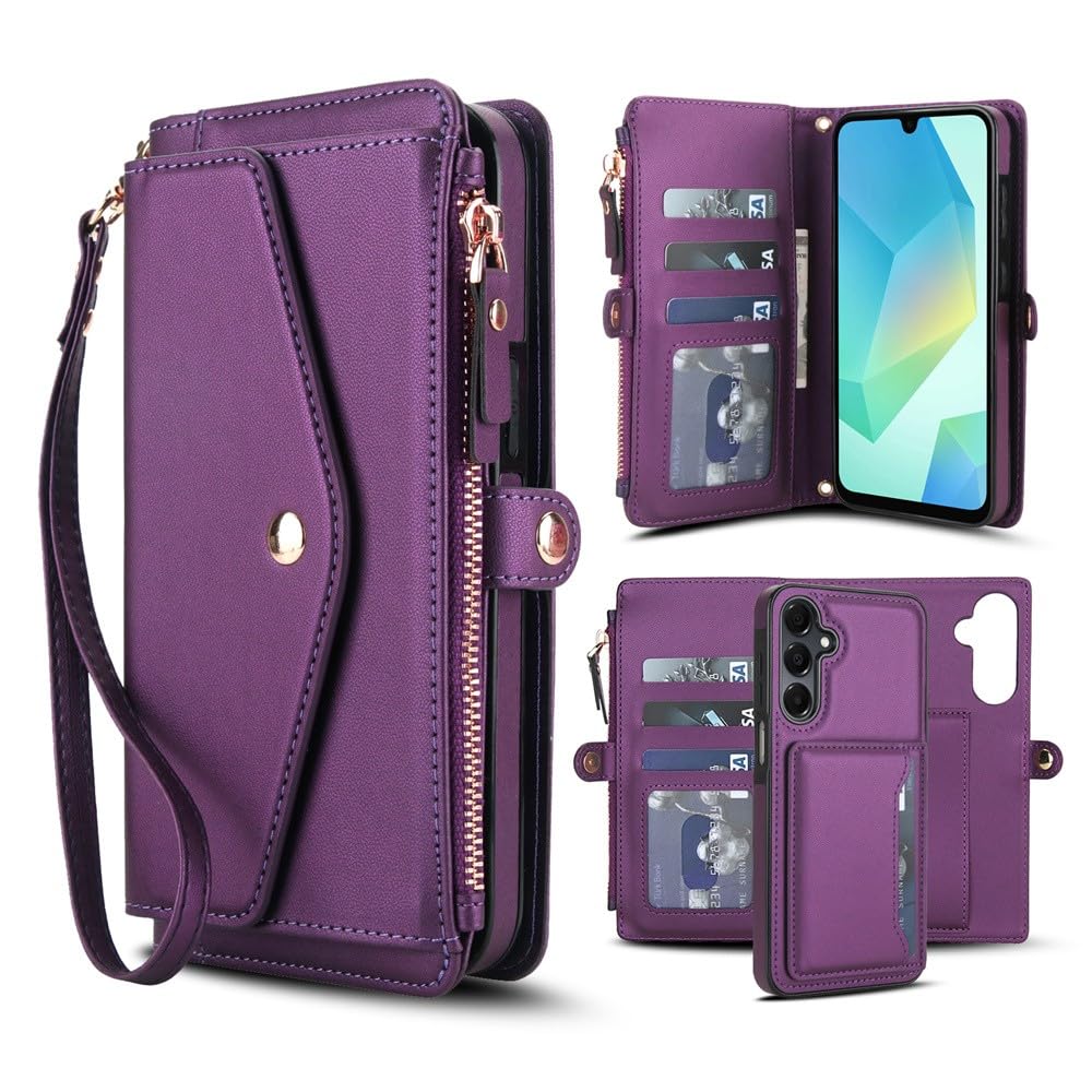 Generic Étui compatible avec Samsung Galaxy A55 (couleur : violet), portefeuille amovible en cuir à rabat magnétique