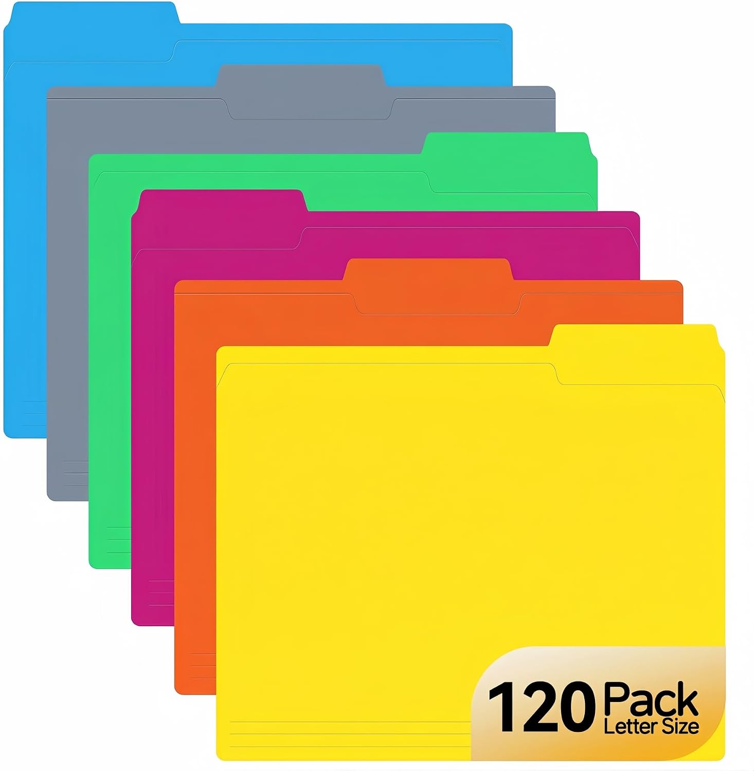 Colored File Folders 120 Pack, Letter Size 8.5 x 11 Manila Folders with 1/3 Cut Tabs, 6 Assorted Colors, Paper Filing Folders for Office, School and Home Documents
