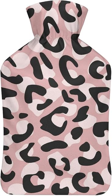 Pink Cheetah Leopard Print Hot Water Bottle With Soft Cover 1L Capacity Warmer Bag For Winter Back Shoulder Neck Bed Travel