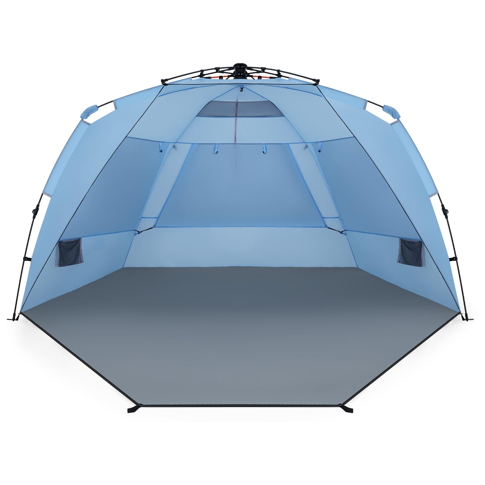 FANTASK Quick Up Tente de Plage pour 3 à 4 Personnes avec Porte zippée et 4 fenêtres en Maille, Protection V 50+, Tente Solaire avec Sac de Transport, piquets et 3 Sacs de Sable, pour Camping